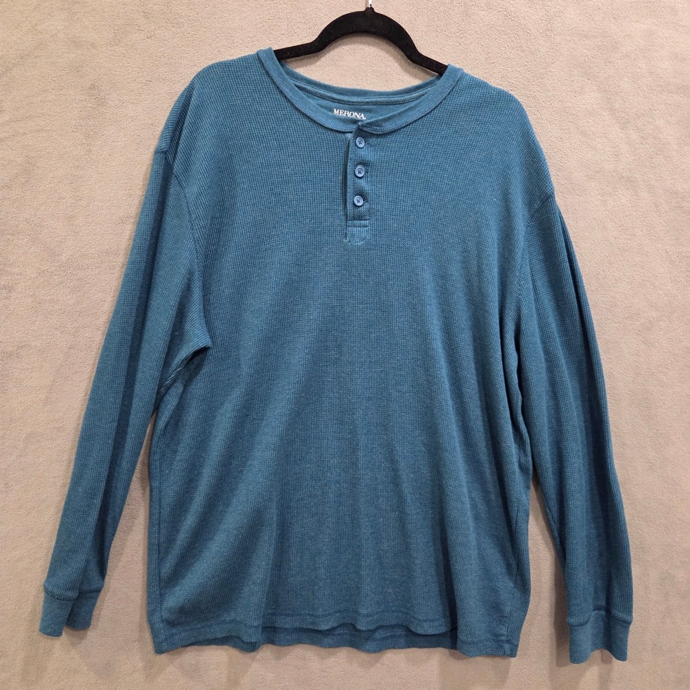 Merona Thermal Waffle Knit Henley Shirt Men XXL Casual Layering Everyday Comfy
